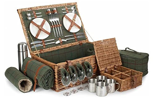 Red Hamper FH123 Wicker Deluxe Green Tween 4 Person Fitted Picnic Basket