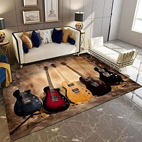 JUEWEIER Gitarren-Teppich, Fan-Musik-Kunst-Fußmatte, Bodenteppich, Wohnzimmer, Badezimmer, Teppich-Dekoration