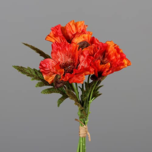 Seidenblumen Roß Mohnbund mit 5 Mohnblüten 36cm DP Kunstblumen künstliche Blumen künstlicher Mohn Papaver (Orange)