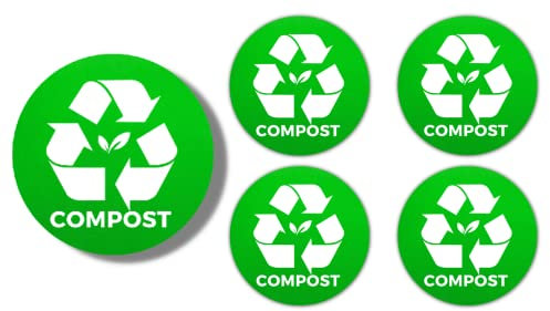 Grand Vinyl Compost Bin Vinyl Stickers, 5in 5 Pack, Premium Self Adhesive Vinyl Labels, Weatherproof UV Resistant, Green, Round, Indoor Compost Bins