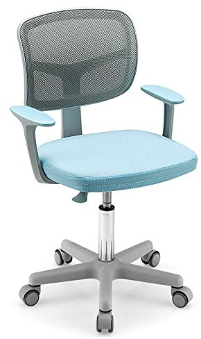 LIFEZEAL Schreibtischstuhl Kinder, ergonomischer Kinderdrehstuhl Bürostuhl mit Armlehnen, Rückenlehne & Rollen, Höhenverstellbarer Kinderstuhl für Jungen & Mädchen, bis 150 kg belastbar (Blau)