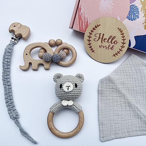 YaYiBo Personalisierte geschenke baby: rassel baby... Neugeborenen geschenk 5pcs/set, geschenk zur geburt,baby geschenk mädchen/junge (Grey)