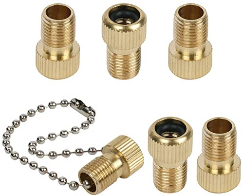 Flintronic Messing-Adapter, 6 Stück Fahrradventil Adapter aus Messing, Fahrrad Autoventil Ventiladapter, Ventiladapter Fahrrad Autoventil mit Dichtring