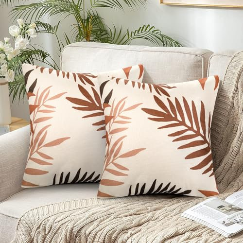 Kissenbezug 40x40 Dekokissen Kissenhülle Kissenbezüge Polyester Orange Rot Blätter Muster Kissenbezug Herbst Landhausstil Zierkissenhülle für Sofa Wohnzimmer Garten Patios Outdoor Kissen 2er Set