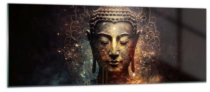 ARTTOR Glasbild 140x50cm Wandbild Glasdruck Architektur Kultur - 5775 | Buddha Meditation Religion Panorama Groß XXL Modern Dekoration Wohnzimmer Schlafzimmer Küche Wanddeko Kunstdruck Art ARTTOR
