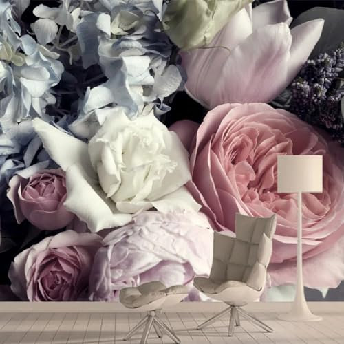 GSAEIMCT Large 4D Wallpaper Wall Stickers - Aesthetic Modern Nordic Mural Poster For Living Room Custom Wall Arts Decor, Rose Flower Cluster Wall Background Papers Home Mural,500Cm(W) X300Cm(H)