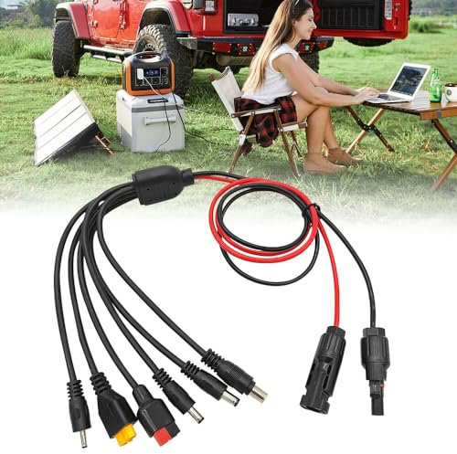 Gobesty 6 in 1 Solar Kabel Adapter, Universal Solarstecker Solarladekabel, Adapterkabel Solar Stecker auf Adapter Anderson, XT60, DC7909, DC6530, DC35135, DC5521, Solarpanel Adapter