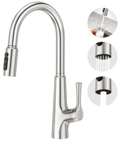 Aktines 3 Wege Küchenarmatur mit Brause Ausziehbar, Trinkwasserhahn Küche mit Brause ausziehbar, Einhebelmischer Spültischarmatur Armatur Wasserhahn Küche für Wasserfilter Osmose Edelstahl gebürstet