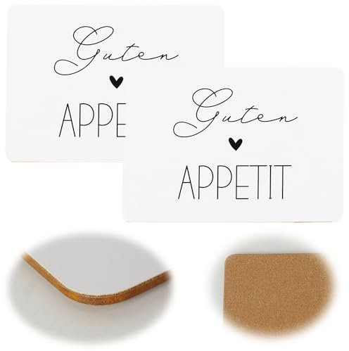 LS-LebenStil 2X Kork Tischset Platzset Slogan Guten Appetit 40x30cm abwaschbar Korkunterseite Placemate Tisch Untersetzer Unterlage Teller Geschirr Vasen
