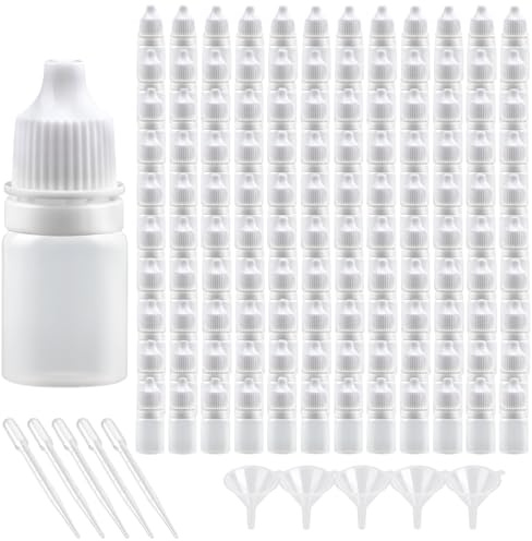 Lainballow 200Pcs 5ml Dropper Bottle, Clear PE Squeezable Drop Bottles with Cap and Plug, Portable Eye Dropper Bottle with 5 Funnels 5 Droppers, Empty Liquid Dropper for Eye Drops Oils Saline Essence