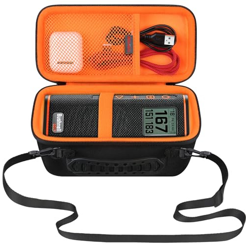 Elonbo Carrying Case for Bushnell Wingman View GPS Golf Speaker, Golf Bluetooth Speaker Travel Bag Storage Holder, Extra Mesh Pocket Fits USB Charging Cable Remote. Black+inside Orange