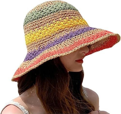 Sombrero de paja colorido y ligero de rafia de verano para cualquier evento, multicolor, Medium
