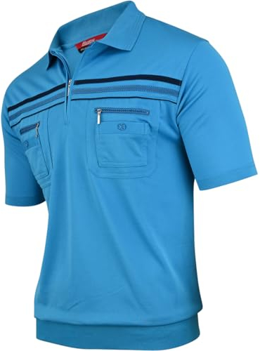Soltice Herren Kurzarm Poloshirts mit Brusttasche, Gestreifte Blousonshirts mit Kragen aus Baumwoll-Mix (M bis 3XL) 3XL, [P2] Ozean