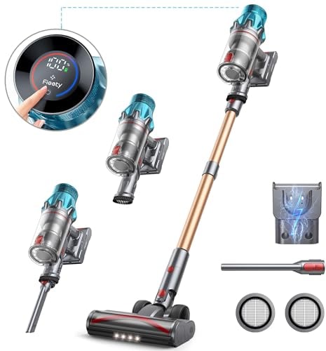 Fieety 45Kpa/550W Aspirateur Balai sans Fil, 60Mins Aspirateur sans Fil Puissant avec Écran Tactile Rechargeable Support Mural, 1,5L Aspirateur Balai pour Tapis, Sols Durs et Poils d'animaux