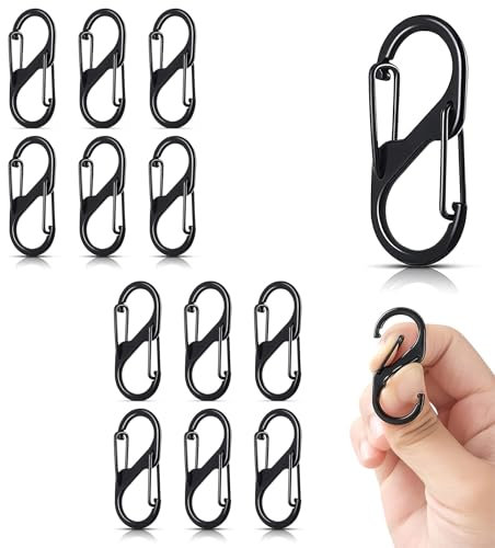 DHWEKU 12 Clip di bloccaggio per Cerniera, Cerniere per Zaino, tiranti di Ricambio per Cerniera, Piccole Clip a Molla a Doppia Apertura, Clip a moschettone antifurto a S per Campeggio, Pesca, Viaggi