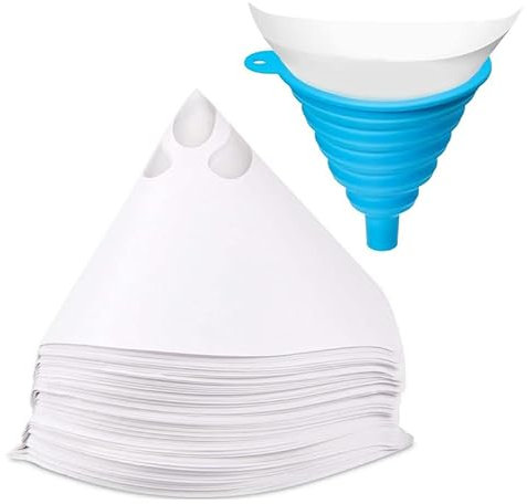 SYF-UN Paper Paint Filters, 50 Pcs Disposable Paint Paper Strainers with 1 Pcs Silicone Funnel Filter, Paint Strainer with Fine Nylon Mesh for Auto motive Spray G uns Arts Crafts Resin 3 D Printing