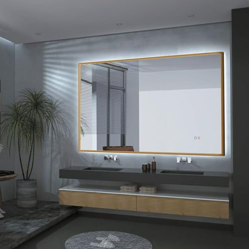 LEDIMEX - Espejo Baño con Luz LED y Antivaho 120x80cm Retroiluminado con Marco Dorado | Espejo Inteligente Rectangular con Luz (Cálida, Neutra y Fría) y Sensor ON/OFF | Serie California