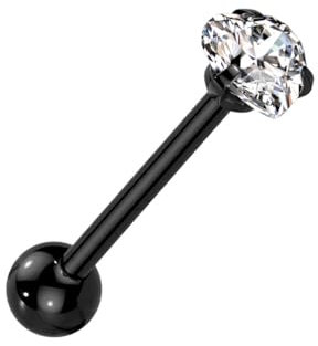 beyoutifulthings Zungen-piercing Herz-Zirkonia 6-mm Schwarz Clear Universal-Piercing Chirurgenstahl Barbell-s Stab-länge 16-mm