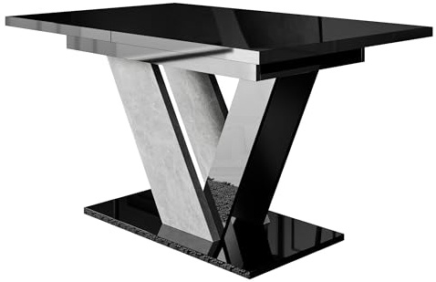 Mirjan24 Tisch für Esszimmer Ditenti, Rechteckiger Esstisch, Praktischer Auszugstisch 120/160, Küchentisch, Esszimmertisch, Ausziehtisch (Schwarz Hochglanz/Beton)