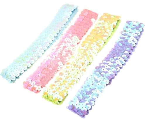 Abba Accessories 4 PCS Elastic Sparkly Disco Headband - Adjustable Size, Glitter & Bling for Women (4 Color)
