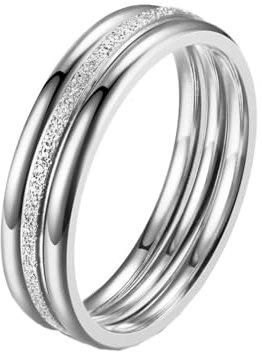 PAURO Damen Edelstahl Hochglanzpolierter Kreativer 3 in 1 Skinny Stapeln Sandgestrahlter Ring Silber Größe 50 (15.9)