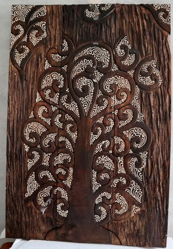 Marblechic - Pannello Quadro in Legno Albero della Vita arredo cm 80x54x2 Intagliato e Dipinto