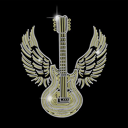 SUPERDANT Gitarre Und Flügel Strass Hotfix Zum Aufbügeln Gitarren T Shirt Bügelbild Strass Zum Aufbügeln Gitarrenflügel Stras Transfer Aufbügel Für T Shirts Hoodie Tasche Mantel