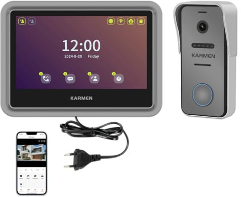 Karmen Videoportero WiFi con Pantalla Táctil, Timbre de Aleación 1080P, Grabación por Detección de Movimiento