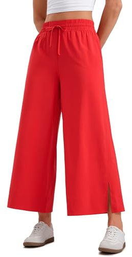 CRZ YOGA Pantalon Court léger à Jambe Large 64cm Rouge Profond 42