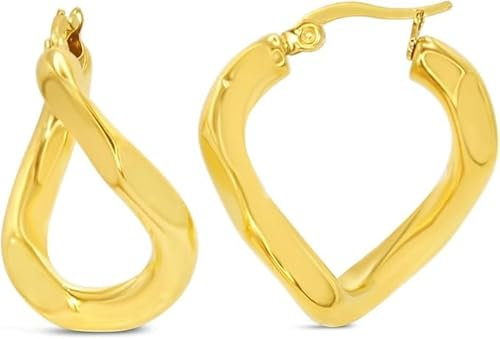 ARS-ARGENTI Creolen Ohrringe Damen Mädchen Sterling Silber 925 Gold 18K - hypoallergen (Wunderschöne handgearbeitete Creolen im Art-Design EVA Edelstahl 18K vergoldet 24x4mm)