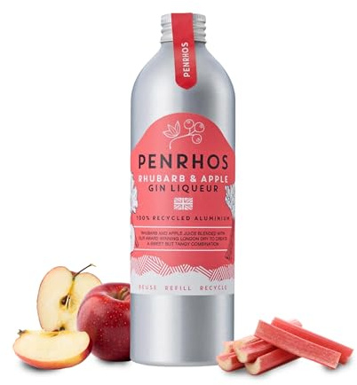 Penrhos - Rhubarb & Apple Gin Liqueur, Award-Winning Fruity Artisan Flavoured Gin Liqueur, made with Wonky Fruit in a 100% Recycled Aluminium Bottle - Sweet & Tangy Blend, Exceptional Taste - 500ml