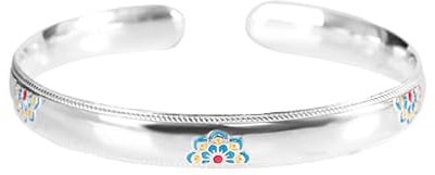 Armband Aus Sterlingsilber 925 Sterling Silber Armband Für Frauen Orientalischer Armreif Mit Gebläuter Blume Vintage Verstellbare Offene Manschettenarmbänder Glücksamulett Armband Für Männer F