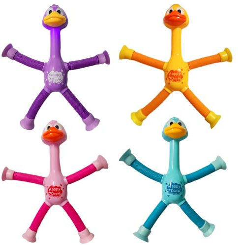 4er Set Saugnapf Spielzeug Teleskop Squishy Sensory Teleskop Entlein lindert Stress eleskop Saugnapf Entlein Spielzeug Hochstuhl für Autofahrt