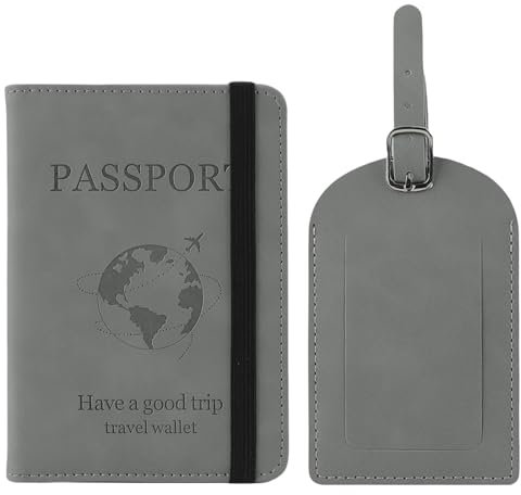 Greyoe Reisepasshülle, Reisepass Organizer, Passport Cover, PU-Leder Reisepass Hülle + Kofferanhänger, für Damen und Herren Urlaub Zubehör Travel Essentials (Kaffee C, 1)