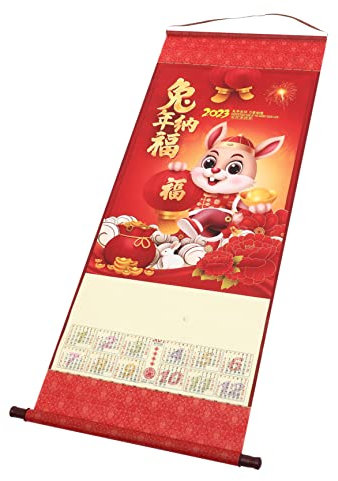 Generisch 2023 Jahr des Hasen-Kalenders Desktop-Dekorationen filigraner Wandkalender Geburtstagskalender bauernkalender bürodeko Kalender im chinesischen Stil Tageskalender Vlies rot