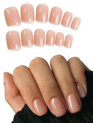 UYRVAPE 24pcs Unghie Finte Rosse Unghie Finte Natale Corte Quadrate Adesive Gel Nail Stickers Unghie Finte Copertura Completa Press on Nails per Ragazze Donna Natalizie Halloween DIY(rosa)