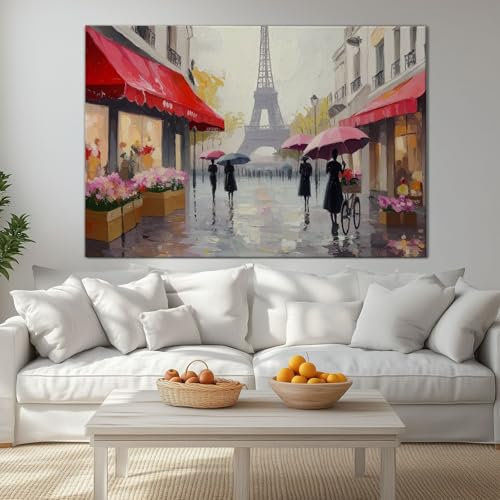 Affiche Tour Eiffel Romantique à Paris Toile Tableau Art, Style Peinture à L'Huile Peintures sans Cadre Murale, pour Salon Chambre Tableau Decoration 160 x 80 cm (L x l) Impression Sur Toile