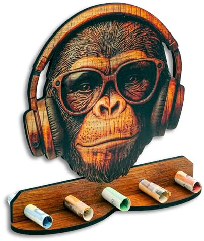 DRO Design Geldgeschenke, Geschenkverpackung Holz-Optik Kopfhörer Motiv – Bargeldgeschenk, Geldpräsent, Kreatives Geldgeschenk, Geburtstag, Hochzeit, Weihnachten