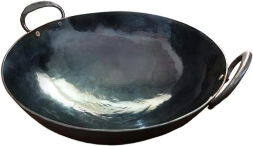 16 inch Traditional Hand Hammered Cast Iron Wok, Cooking pan with Pot Ear, Does not Rust/Kitchen Tools,(34cm)