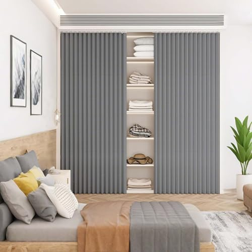MTHGH Schrank Vorhang Selbstklebend Schrankvorhang Zum Schieben Vorhang Für Regal Mit Schiene Staubdichter Schrankvorhänge Vorhang Für Schrank Tür Vorhang(#2,90cmW/200cmH)