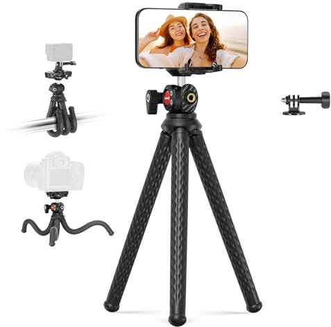 NEEWER Treppiede Flessibile per Telefono, Mini Cavalletto da Tavolo per Fotocamera con Portatelefono Nascosto, Attaco Action Cam Compatibile con iPhone GoPro DJI Insta360 Samsung per Vlog Video, TP34