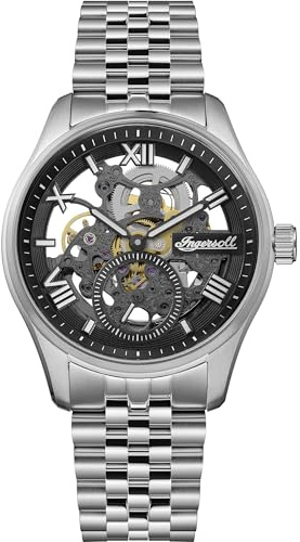 Ingersoll The Maverick Mens 48mm Automatic Watch with Black Skeleton Dial and Silver Stainless Steel Bracelet I17403