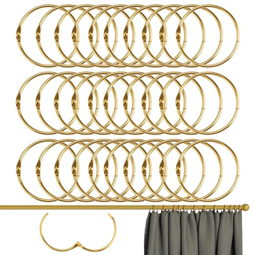 30 stycken gardinringar att öppna, 50 mm gardinringar, gardinupphängningsringar, duschdraperiringar, återanvändbar gardin, ringar, gardinstång för de flesta gardinstänger