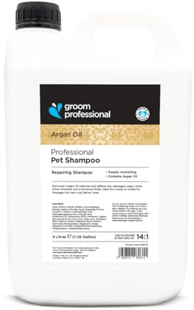Groom Professional Arganöl Hundeshampoo (4 L) – Salongröße 10 : 1 Konzentrat, Mit Arganöl und Vitamin E, Spendet Feuchtigkeit, Schützt und Repariert Trockenes Fell