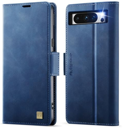 Teeirllim Hülle für Google Pixel 8 Pro Handyhülle, RFID-Blockierung, Premium PU Leder, Kartenfach Klappbar Tasche Flip Case, Klapphülle Schutzhülle für Google Pixel 8 Pro, Blau