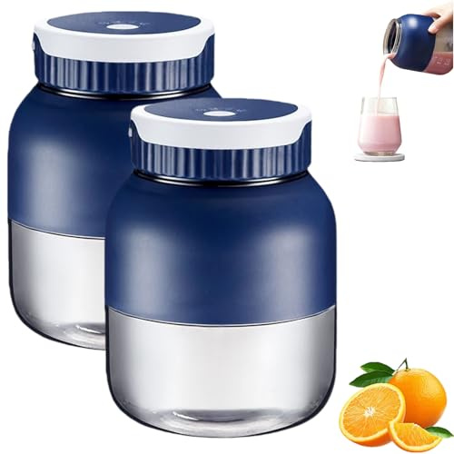 500ml Hand Blender, Blender USB Rechargeable Mini Juicer Cup, Hand Portable Travel Blender Cup, One Cup with Double Lid, Usb-C Rechargeable, Dishwasher Safe (blue*2)