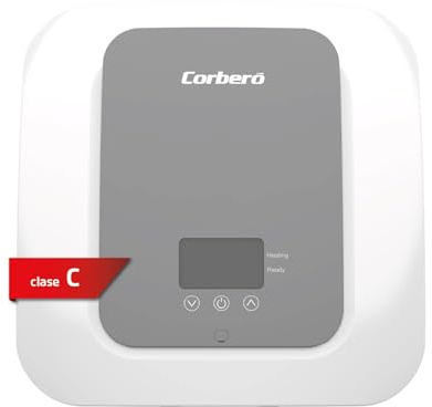 Corberó – Termo Eléctrico Compacto Digital | CTWBDIG15 | 15L | Instalación Vertical | Termómetro Exterior | Termostato Regulable | Protección Anticorrosión | Eficiencia Energética C