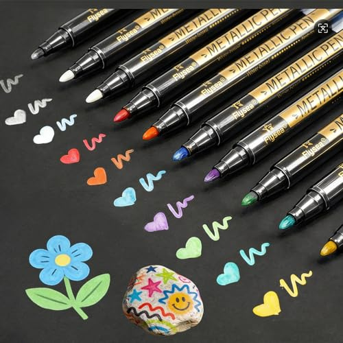 12pcs Metallic Marker Pens, Glitter Pens, Metallic Scrapbook Acrylic Paint Pens, Metallic Markers Colouring Pens For Scrapbooking, Diy Photo Album, Card Making, Glass, Metal, Wood (12 Colors)