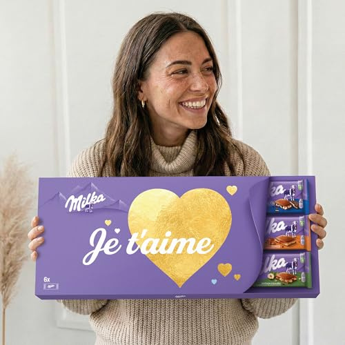 Mega Milka Liebethema Geschenk XXL – Mega Milka Liebe Dich Schokolade mit romantischem Design, thematische Milka Schokolade perfekt für Geburtstag & Weihnachten