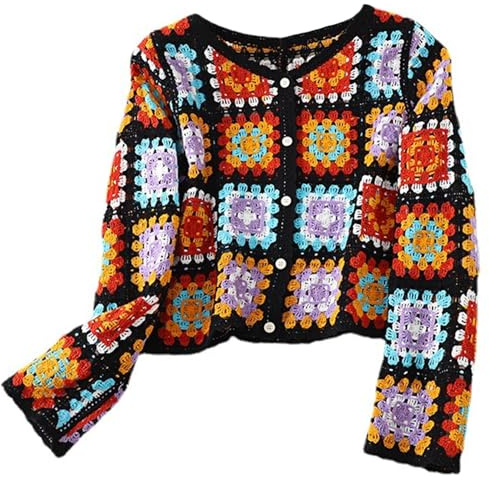 AZIDWERYQ Top all'Uncinetto, Top da Donna Lavorati all'Uncinetto, Maglioni Cardigan con Scollo a V a Maniche Lunghe e Bottoni Maglione Scavato Coprire in Maglione Floreale per Donna